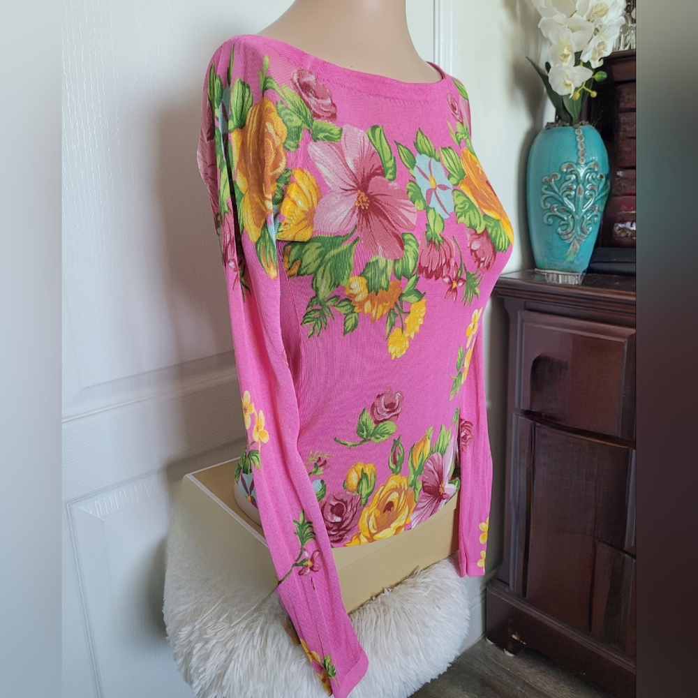 Blumarine Designer Knit Top Blouse Sweater Pink Floral 36 /42 Size